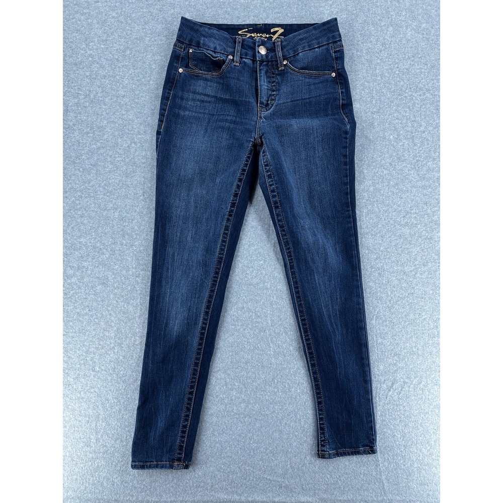 Seven7 Womens Tummyless High Rise Skinny Jeans Dark Wash Blue Size 4 Stretch